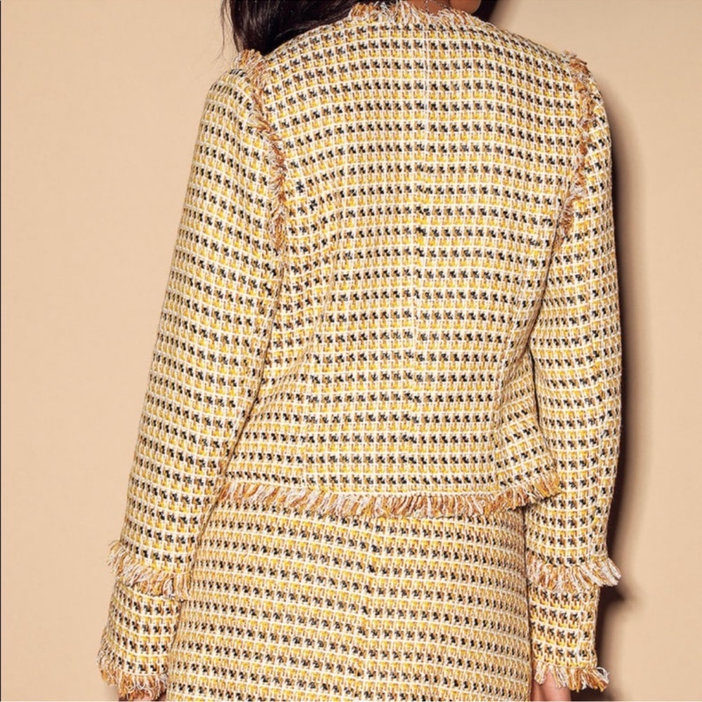 Lulu’s Boss Girl Yellow Multi Tweed Jacket Medium - Picture 3 of 15